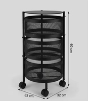 Carrito de Almacenamiento Giratorio de 3 Niveles con Cestas de Malla Metálica, Carro de Cocina Móvil para Frutas, Verduras, Especias y Utensilios