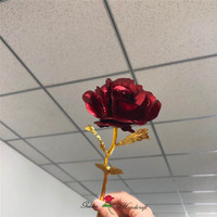 QSLH-624 disesuaikan hadiah pernikahan Hari Valentine batang tunggal mawar 24k bunga mawar emas dalam kotak hadiah 24k mawar celup emas