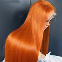Perruque frontale en dentelle HD lisse couleur orange jaune, cheveux humains indiens bruts colorés, perruque ombrée gingembre 350, perruques en cheveux humains avec dentelle HD