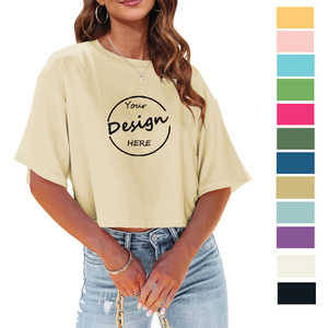 Custom High Quality Screen Print Plain <strong>Basic</strong> <strong>Tee</strong> Shirts Wholesale 180GSM Soft Cotton Oversized Cropped Tshirt Women - Product Image 1