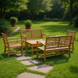 Ensemble de canapés de jardin en teck massif naturel, 5 pièces, mobilier d'extérieur, style traditionnel, brun - Product Image 2