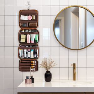 กระเป๋าใส่เครื่องใช้ในห้องน้ำแบบแข<span class=keywords><strong>ว</strong></span>น <span class=keywords><strong>3</strong></span> in 1 สำหรับผู้ชาย พร้อมช่องเก็บของที่ถอดออกได้ ทำจากหนัง PU กันน้ำ เหมาะสำหรับการเดินทาง - Product Image 5