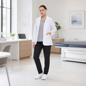<span class=keywords><strong>Camice</strong></span> da Laboratorio su Misura per Donna, Collo a Risvolto, Mezza Cintura Posteriore, 3 Tasche, in Popeline Tessuto, <span class=keywords><strong>Camice</strong></span> Medico OEM, Uniforme Ospedaliera - Product Image 2