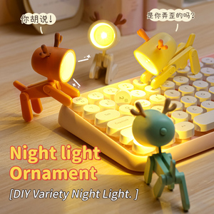 LED Mini <b>USB</b> Rechargeable Button <b>Switch</b> Desk Lamp Warm Night Light Cute ABS Material Deer Design Modern Home Use Multi-color - Product Image 3