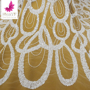 Venta Superior francés blanco con cuentas <span class=keywords><strong>lentejuelas</strong></span> nupcial vestido de encaje de novia Aso Ebi venta al por mayor para 5 yardas 2017 - Product Image 6