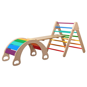 Montessori Climbing Triangle Gym Wooden Toddler Pickler Triangle Set Climbing Frame With Ramp And Rocking Arch Indoor Playground