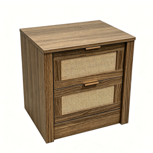 Nordic <strong>Rattan</strong> Weave 2 Drawer <strong>Bedside</strong> <strong>Table</strong> Modern Particleboard Natural Tone Nightstand Home Furniture Wooden Drawer - Product Image 2