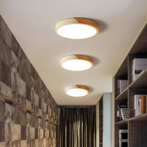 Plafonnier LED blanc en bois de style nordique, luminaire moderne en acrylique rond pour la décoration intérieure de la chambre, 12W - Product Image 2