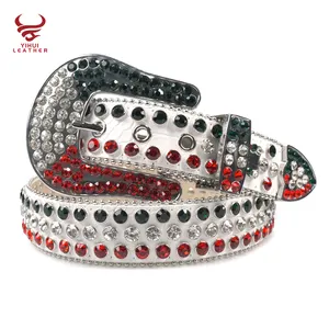 Venta al por mayor Western Cowgirl Cowboy Vintage Bling Crystal Diamond Tachonado Cinturón 3 Color Cuero Rhinestone Cinturones Para Hombres Mujeres