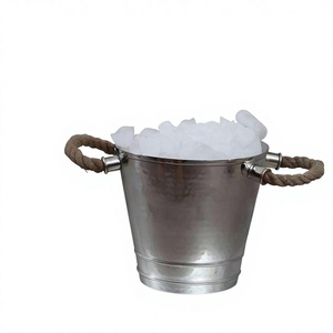 Seau à glace argenté de 5 litres avec poignées en corde, qualité alimentaire, pour comptoir de bar, présentation de boissons, refroidissement du vin, style vintage - Product Image 1