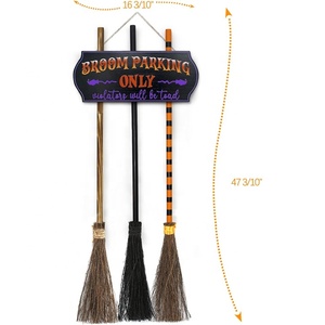 Factory Price Halloween <strong>Witch</strong> Broom Hanging <strong>Sign</strong> and 3 Wooden Decorations Home D&eacute;cor Items - Product Image 2