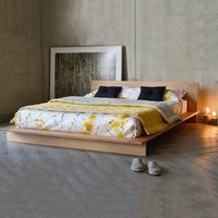 Lit plateforme bas en bois massif de pin japonais, style Wabi-Sabi, durable et assemblable, pour chambre principale et gîte, grand lit