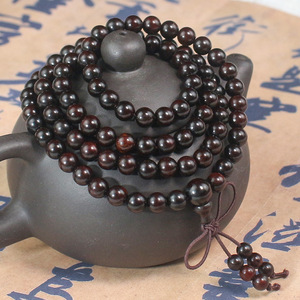 Bracelet de prière bouddhiste en bois de rose indien, 108 perles, 6-8 mm, texture dense et riche en huile, style chinois, unisexe, pour couple - Product Image 3