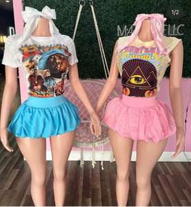 时尚百褶裙套装女性两件套衬衫 + 裙子套装女性俱乐部服装和泡泡迷你裙性感两件套 - Product Image 2