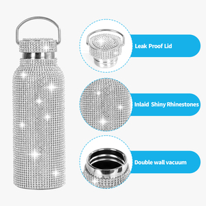 Colorful Diamond Thermal Insulated Bling Stainless Steel Glitter Tumbler Cup Handle Lid 500ml/17oz LED Temperature Display - Product Image 4