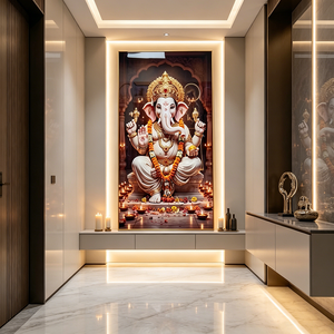 Factory Custom Golden Lord Ganesha <b>Framed</b> Hindu Home Decor Perfect Diwali Festival Gift Crystal Porcelain Painting Wall Art - Product Image 6
