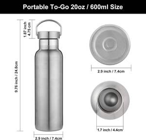 Bouteilles d'eau isothermes 20 oz en acier inoxydable à double paroi, gourde sport avec couvercle et poignée, thermos réutilisable en métal - Product Image 5