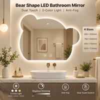 Miroir de salle de bain LED en forme d'ours, miroir mural anti-buée avec lumières, commande tactile, 3 températures de couleur, à intensité variable