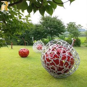 现代艺术大尺寸花园公园室内装饰不锈钢彩绘樱桃抽象雕塑