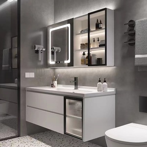 Modern Lacquer MDF Wooden Melamine Board Bathroom Vanity Unit <b>Mirror</b> Integrated Ceramic Washbasin Toilet Sink for Hotel Use Wall - Product Image 5