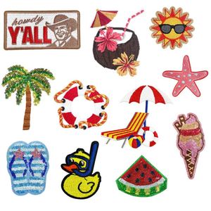 New Iron on Embroidery Summer Beach Chair Cocotree Watermelon Slipper Duck Howdy <b>Patch</b> for Clothes <b>Backpack</b> Hat Decoration - Product Image 1