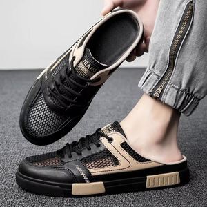 Chaussures décontractées pour hommes, style mules en maille ajourée, nouvelle collection 2026, à semelle épaisse et plateforme, anti-odeur, grande taille 47, noires - Product Image 1