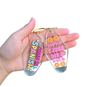 Biểu tượng tùy chỉnh <span class=keywords><strong>TAG</strong></span> quảng cáo trống Retro motel Keychain biểu tượng tùy chỉnh phổ biến nhựa khách sạn Móc Chìa Khóa quyến rũ trong suốt tên thẻ - Product Image 1