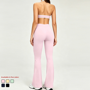 AWX6001+ACK6001-1 New Coming Spandex Breathable Women Workout Set Lightweight Stretchy Sports Bra Set <strong>Flare</strong> <strong>Leggings</strong> Yoga Outfit - Product Image 3