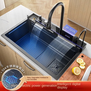 クジラ型飛雨滝304ステンレス鋼製大型モダンクロームキッチンシンク水栓多機能野菜洗浄 - Product Image 3