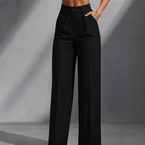 <span class=keywords><strong>Pantaloni</strong></span> da Lavoro da <span class=keywords><strong>Donna</strong></span> a Vita Alta, Plissettati, Larghi, Monocolore, con Bottoni, Stile Vintage, in Poliestere, per Ufficio, Casual, Vendita all'Ingrosso, ODM - Product Image 2