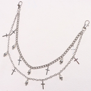 Double Layer <b>Skull</b> Cross Pants Chain Tibetan Silver Hip Hop Waist Chain For Daily Wear - Product Image 3