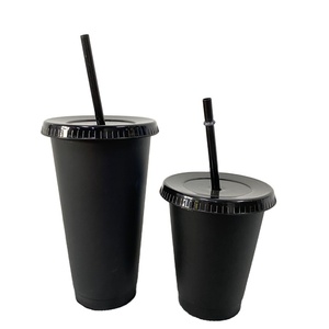 Travel Gift Reusable 3 Hard Plastic Venti with Lids and Straws Solid color ice cold 16oz Reusable matte plastic 24oz Cold Cups