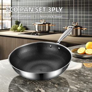 Disponibile Padella Wok Antiaderente in Acciaio Inox a Nido d'Ape Capacità 4-5L Compatibile con Induzione per Cucinare e Friggere - Product Image 4