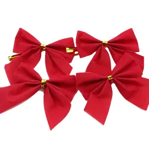 5cm Mini Xmas red Bow Ornaments 12pcs Per Set Christmas Ribbon Bow for Christmas Tree Topper Outdoor Decorations Stock