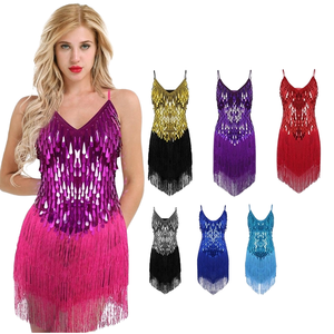 Rose Madder Sequin Fringe Dance Dress Sparkling Tassel Sleeveless Latin <span class=keywords><strong>Salsa</strong></span> Performance Dancewear Dancer Outfits pour femmes - Product Image 2