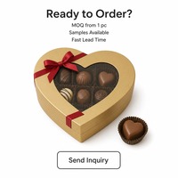 Caja de Regalo de Chocolate en Forma de Corazón Dorada Mate Personalizada con Ventana y Cinta de Acetato, Suministro Directo de Fábrica al por Mayor para Minoristas