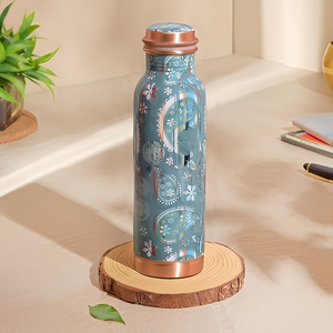 Luxury Floral Pattern Pure Copper Water Bottle Traditional Metal Drink Container With <b>Secure</b> Lid For Everyday Use - Product Image 1