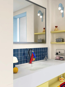 Meuble de salle de bain mural intelligent avec miroir couleur, vasque intégrée en dalle de roche personnalisable - Product Image 3