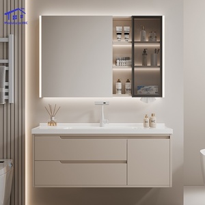 White bathroom vanity smart <b>mirror</b> cabinet white washbasin wall-mounted cabinet PVC material - Product Image 1