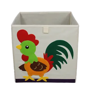 Home organization kids toy storage bin with animal embroidery