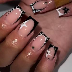 <span class=keywords><strong>Faux</strong></span> ongles en acrylique fabriqués à la machine, style français, couvrance totale, motif étoile, 24 pièces/boîte, avec colle, <span class=keywords><strong>pour</strong></span> tenue quotidienne, adolescents et usage décontracté - Product Image 1