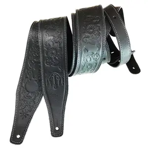 OEM ayarlanabilir genişlik elektro gitar askısı hakiki deri kemerler Vintage kabartma desen akustik gitar askısı - Product Image 1