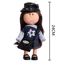 Poupée Kawaii à visage rond et cheveux longs de 24 cm, 3 styles de tenue, poupée en vinyle de collection, décoration de la maison, ornement, cadeau d'anniversaire pour enfants, jouet