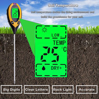 Vente flash : Testeur de sol numérique 4 en 1, affichage LCD professionnel, température, humidité, lumière du soleil, pH, testeur de sol pour plantes de jardin