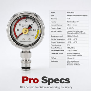 Manomètre à double aiguille, pointeur noir et rouge, indicateur de pression minière, instrument de mesure BZY60 en acier inoxydable - Product Image 4