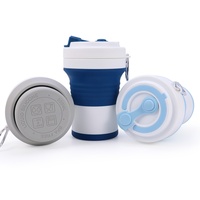 Taza plegable personalizada, taza de café plegable de silicona reutilizable, taza para beber agua fría y caliente de viaje de silicona para exteriores con tapa