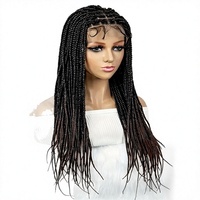 Perruque tressée en dentelle complète, faite à la main, avec tresses à trois brins, postiche sans colle en cheveux synthétiques pour femmes
