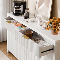 Buffet en bois cannelé avec étagères réglables et tiroirs pour cuisine, salon, entrée (Meuble blanc pour la maison)
