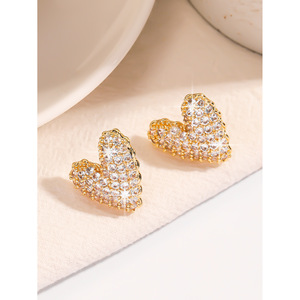 Heart Shape Zircon <b>Stud</b> <b>Earrings</b> Gold And Silver Micro Insert For Party Women <b>Crystal</b> <b>Earrings</b> - Product Image 4