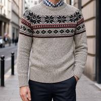 Pull en maille Fair Isle de haute qualité pour homme, col rond, gris, motif flocon de neige géométrique, fabrication OEM ODM